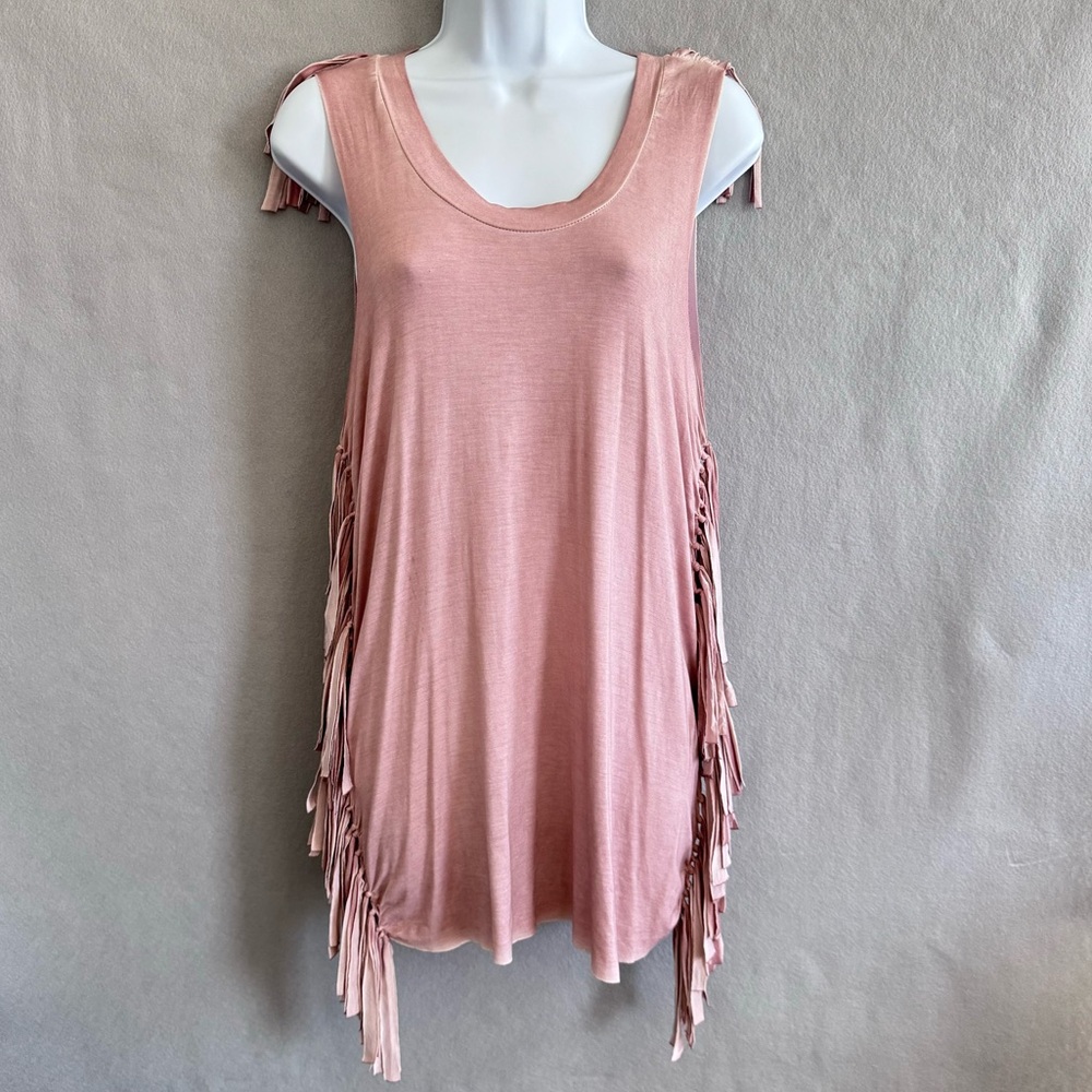 Fringe Sleeveless Dusty Pink Tunic Top